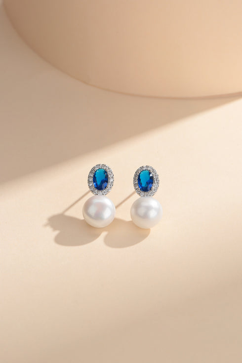 7-8mm Blue Crystal CZ Pearl Earrings - House Of Pearls